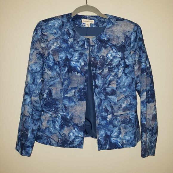 COLDWATER CREEK BLUE FLORAL PRINT BLAZER SIZE P4 -P6 - Picture 1 of 5